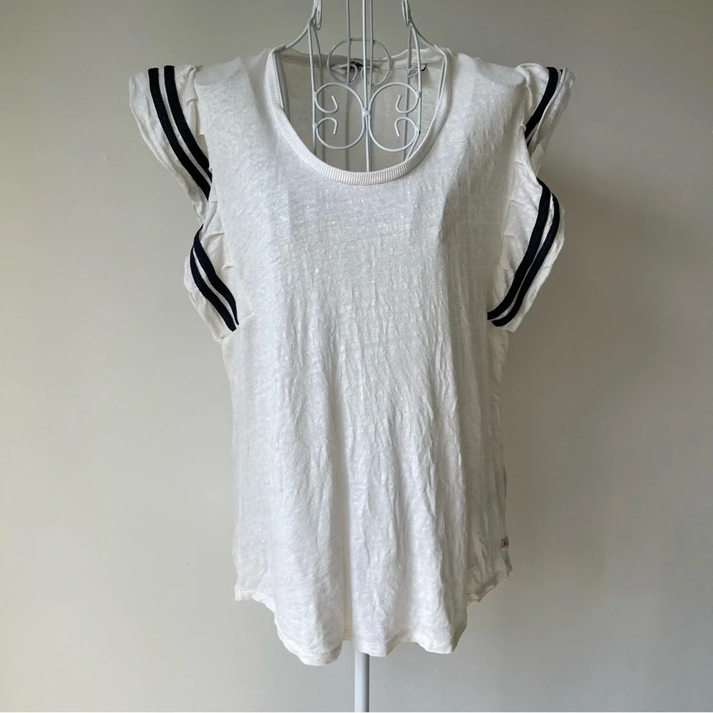 Scotch & Soda Amsterdam Blauw ruffled t-shirt linen sleeveless white size S
